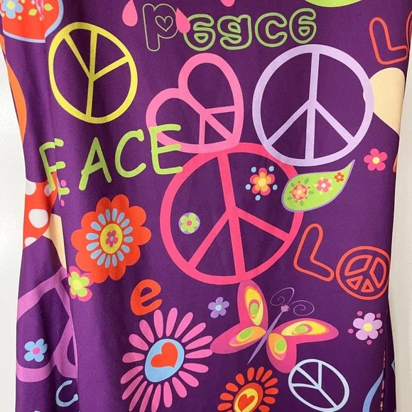 Colorful Y2K Peace Sign Butterfly Flower Power Purple Mini Dress - Picture 4 of 5